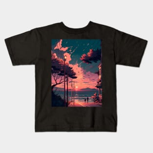 Aesthetic Anime Sunset Background Artwork #1 Kids T-Shirt